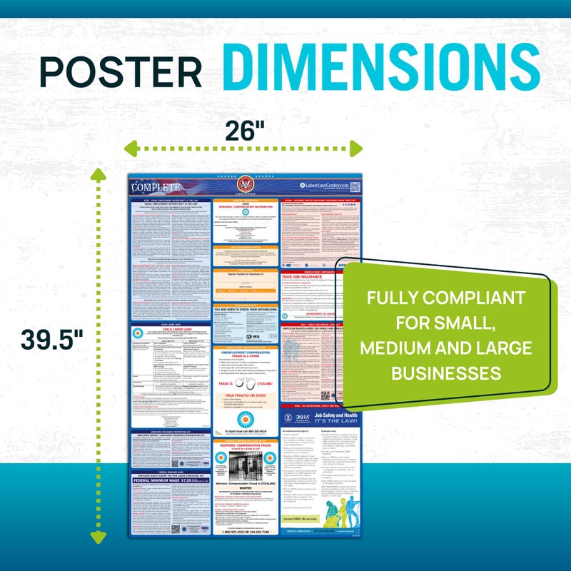 Labor Law Center Arizona 2026 Labor Law Poster â€“ State & Federal Compliance â€“ OSHA, EEOC, FMLA, Minimum Wage â€“ Durable, Laminated & Waterproof Workplace Employment Poster â€“ Made in USA â€“ 26â€ x 39.5â€ - Image 2